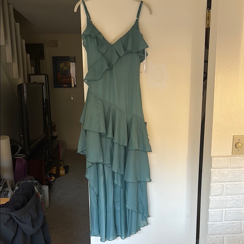 Lulus Asymmetrical Ruffled Midi Dress - Picture 2 of 8